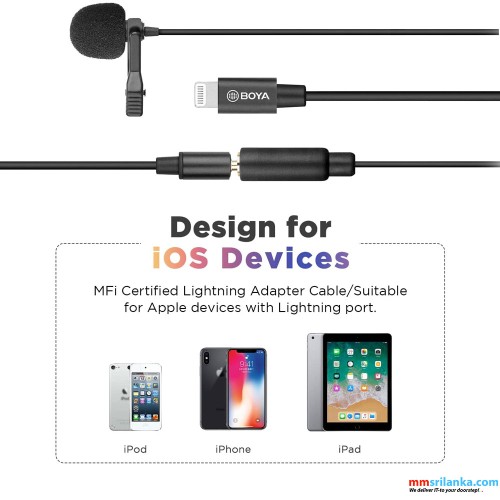 BOYA BY-M2 Clip-on Lavalier Microphone for iOS Devices (6M)